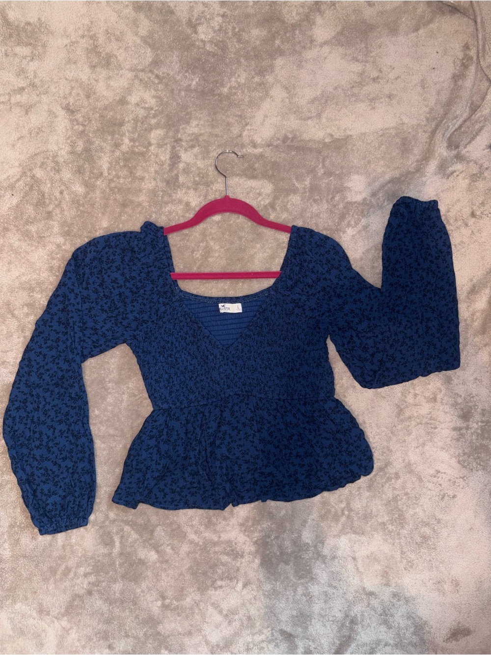 Hollister Navy Blue Floral V-Neck Peplum Blouse